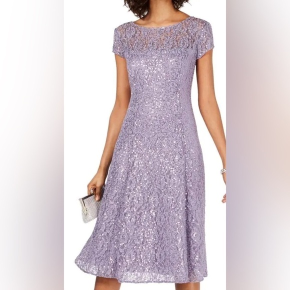 SLNY Lavender Sequin Midi Dress - Picture 2 of 10